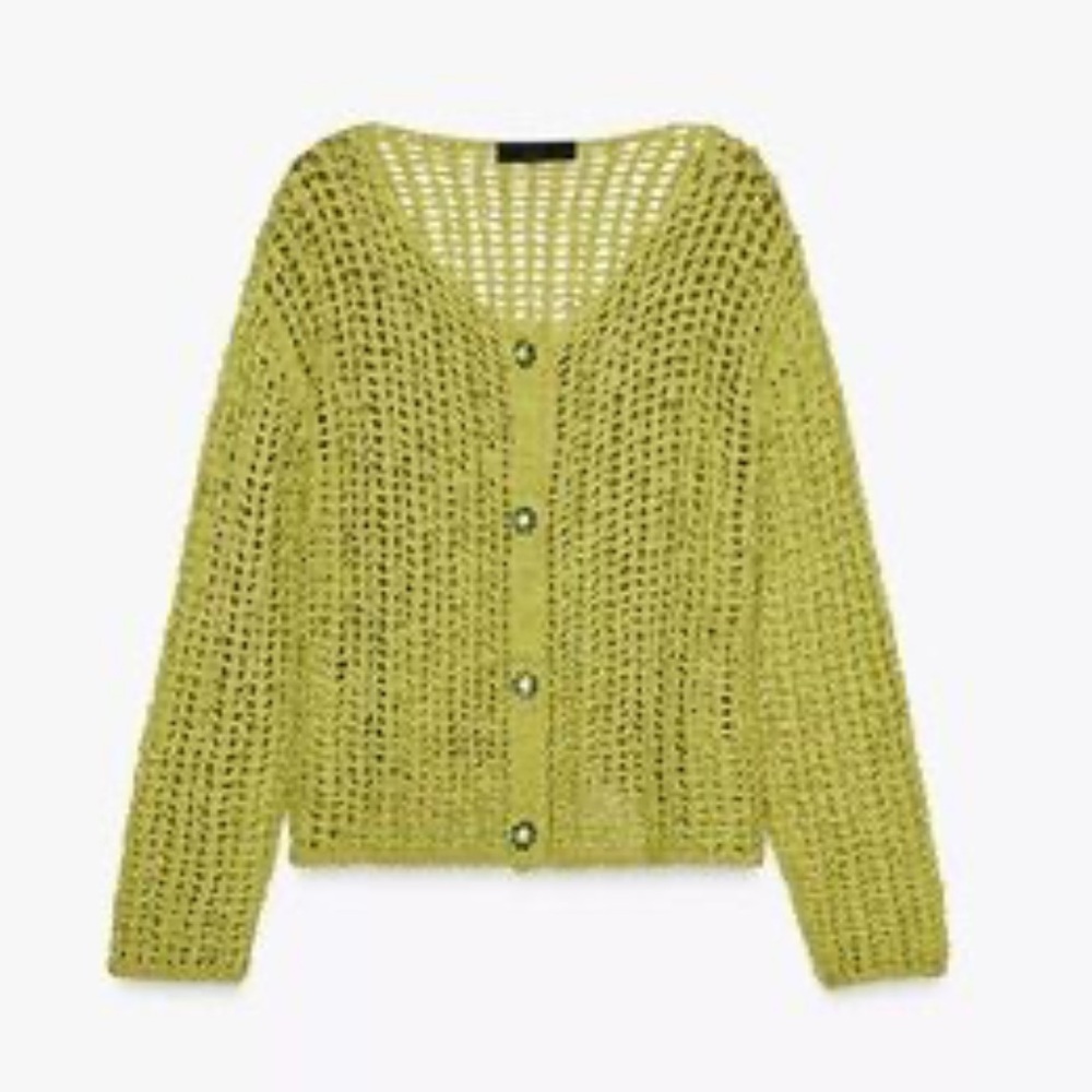Zara NWT ribbon knit cardigan green - Picture 2 of 6
